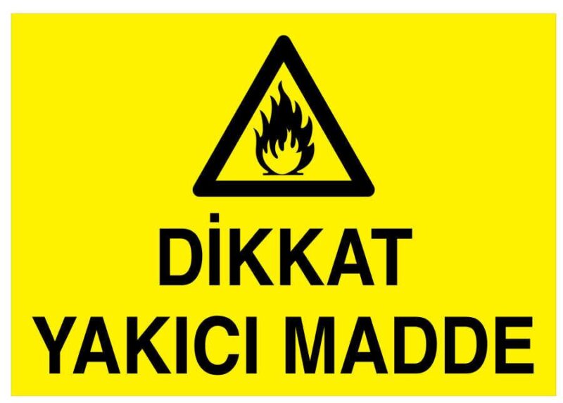 Dikkat Yakıcı Madde İş Güvenliği Levhası - Tabelası