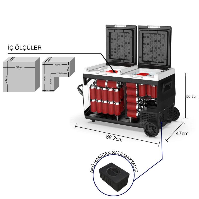 ICECO K95D 12/24Volt 95Lt Akülü/Kablolu/ Çift Bölmeli Kompresörlü Outdoor Oto Buzdolabı/Dondurucu (Akü Dahil Değildir) - Görsel 5