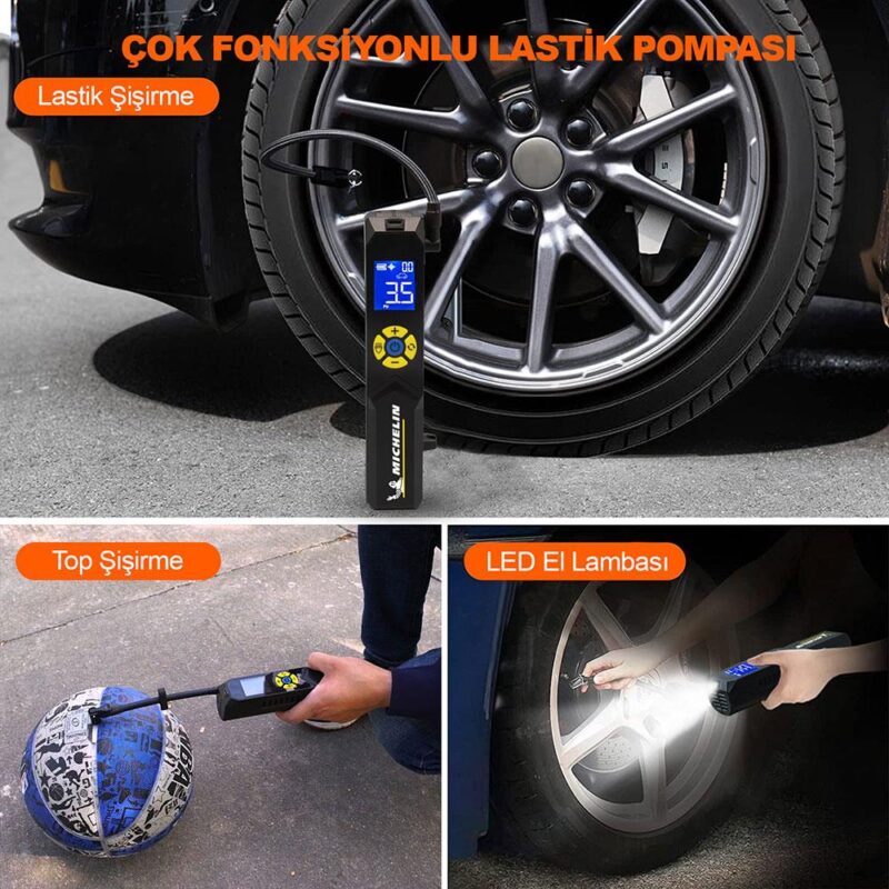 Michelin MC33382 Şarjlı Li-ion 150PSI Taşınabilir Dijital Basınç Göstergeli Led Aydınlatmalı Lastik Şişirme Pompası - Görsel 4