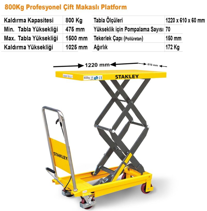 Stanley XX800 800Kg Profesyonel Çift Makaslı Platform - Görsel 8
