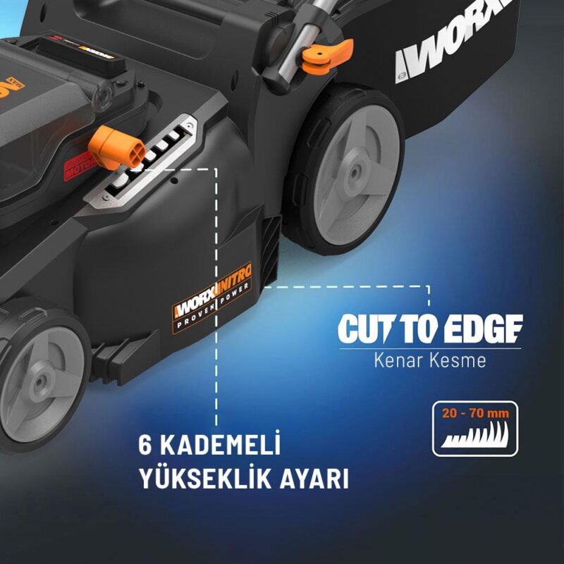 WORX WG737E 40Volt 4.0Ah. Li-ion 37CM Profesyonel Kömürsüz Şarjlı Çim Biçme - Görsel 6