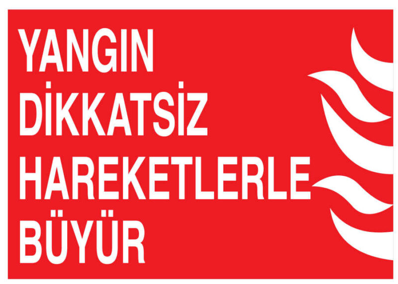 Yangın Dikkatsiz Hareketlerle Büyür İş Güvenliği Levhası
