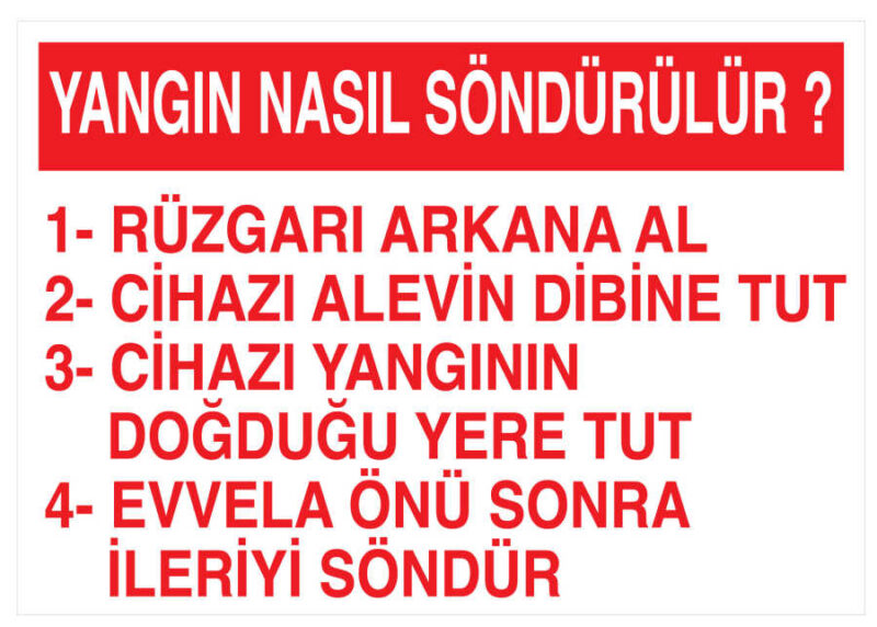 Yangın Nasıl Söndürülür İş Güvenliği Levhası - Tabelası